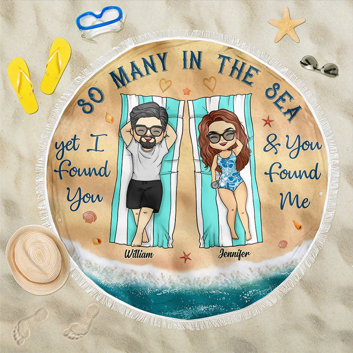 Amemidin Personalized "I Found You & You Found Me" Round Beach Towel - Unique Couple's Gift