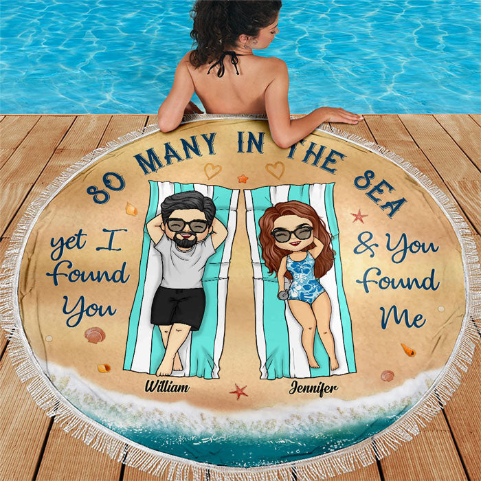 Amemidin Personalized "I Found You & You Found Me" Round Beach Towel - Unique Couple's Gift