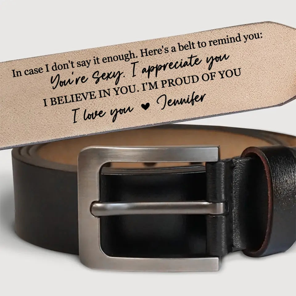 Amemidin - Your Smile Makes Me Smile - Couple Personalized Custom Engraved Leather Belt - Gift For Husband, Boyfriend, Anniversary