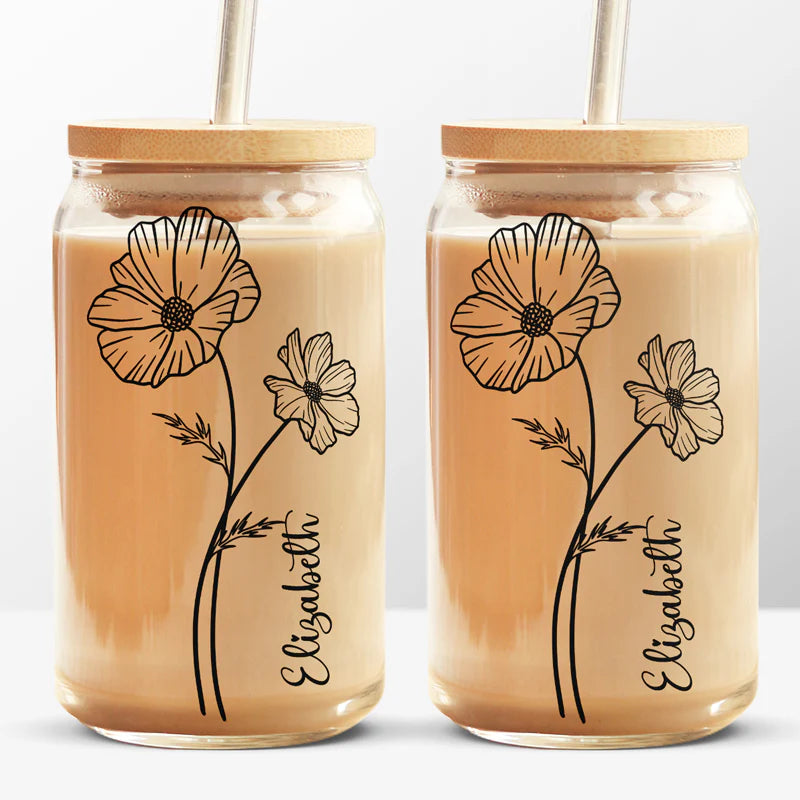 Amemidin | The Blossom of Hope Glass: Personalized Iced Coffee Cup of Renewal